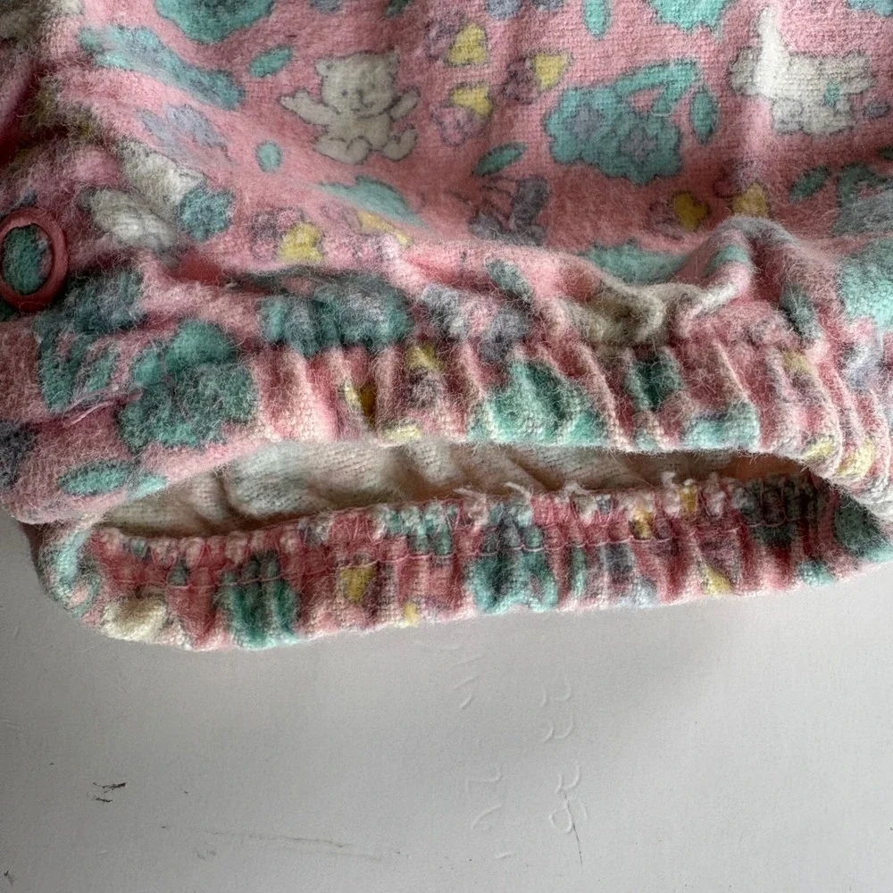Vintage OshKosh Bgosh Pink Floral Bear Bunny Flannel Overalls 24M Made in USA